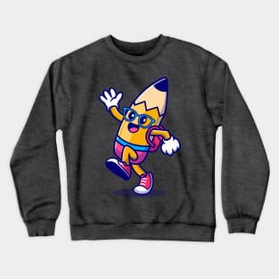 Cute Pencil Waving Hand Cartoon Crewneck Sweatshirt